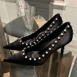 Alexander Wang Black Satin Heels with Silver Studs
